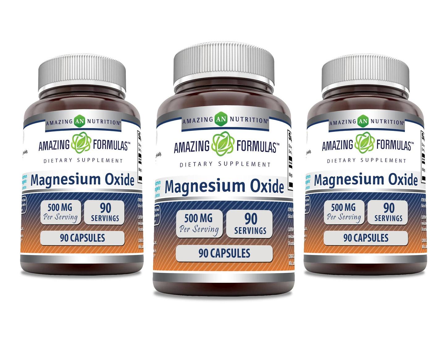 Magnesium Oxide 500 mg Capsules - Amazing Formulas | Non-GMO, Gluten Free, Made in USA (90 Count, 3 Pack)