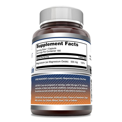Amazing Formulas Magnesium Oxide 500 mg – 180 Capsules | Non-GMO, Gluten-Free | Made in USA