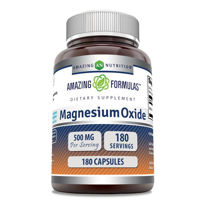 Amazing Formulas Magnesium Oxide 500 mg – 180 Capsules | Non-GMO, Gluten-Free | Made in USA