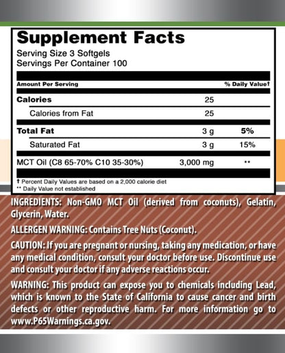 Amazing Formulas MCT Oil Softgels – 1000 Mg per Serving, Non-GMO, Gluten-Free, Made in USA (2 Pack, 300 Count)