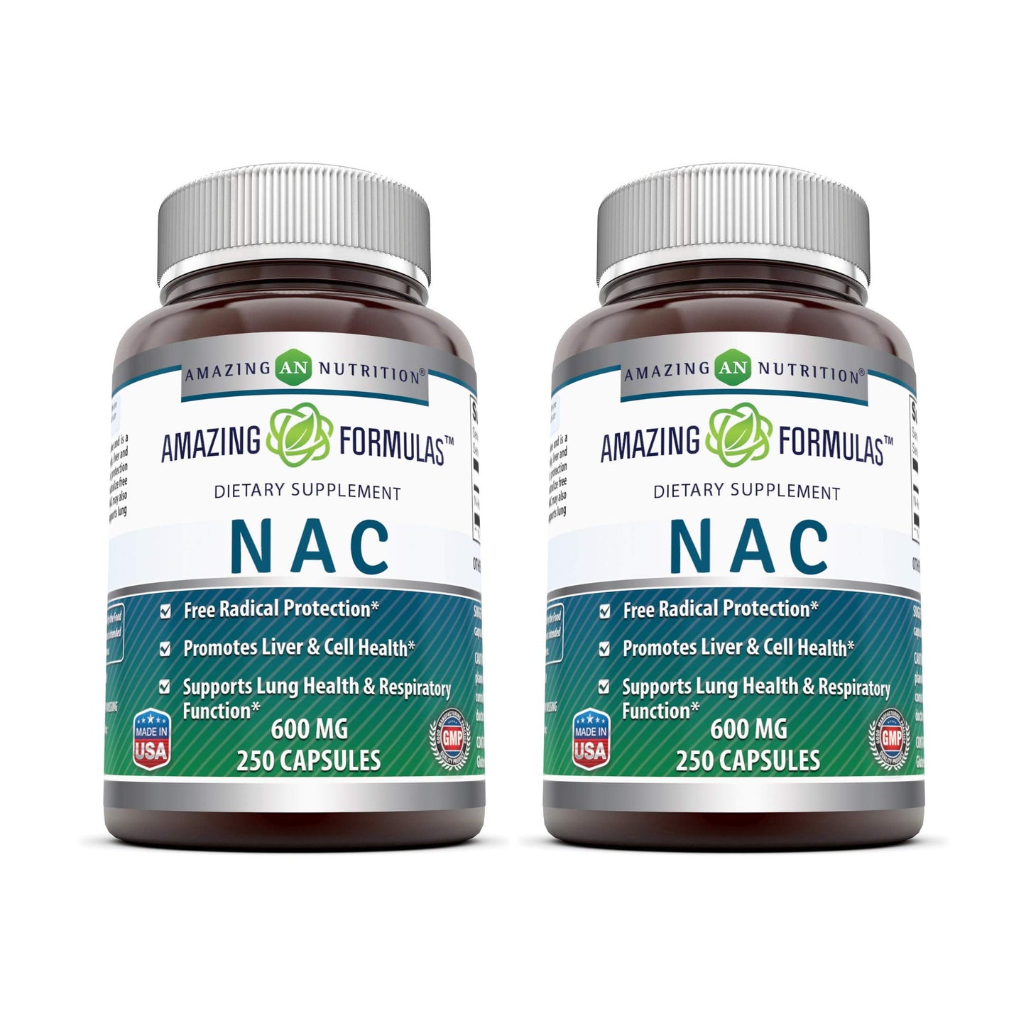 Amazing Formulas NAC 600 mg – N-Acetyl Cysteine Supplement | Non-GMO, Gluten Free | Made in USA (2 Pack, 250 Count)