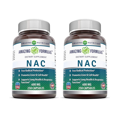 Amazing Formulas NAC 600 mg – N-Acetyl Cysteine Supplement | Non-GMO, Gluten Free | Made in USA (2 Pack, 250 Count)