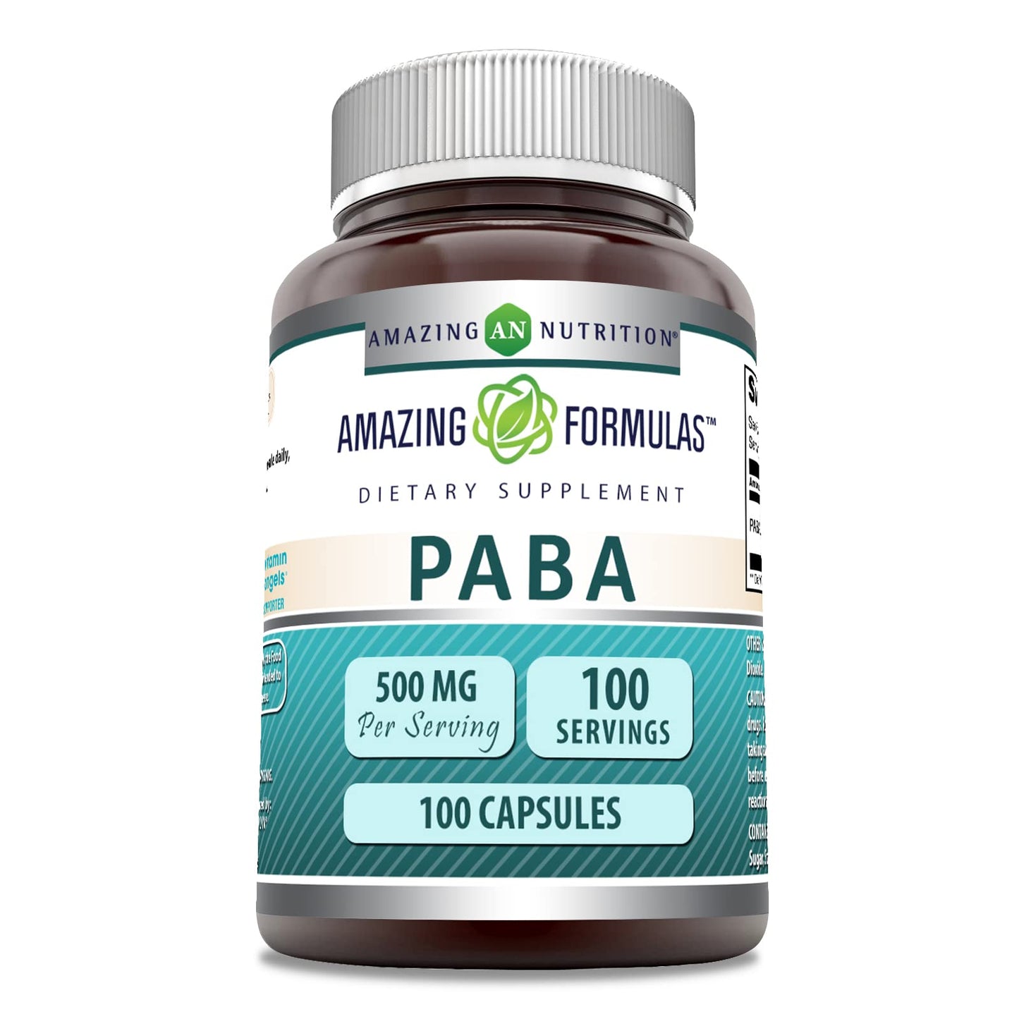 Amazing Formulas PABA 500 Mg Supplement – 100 Capsules, Non-GMO, Gluten-Free, Made in USA