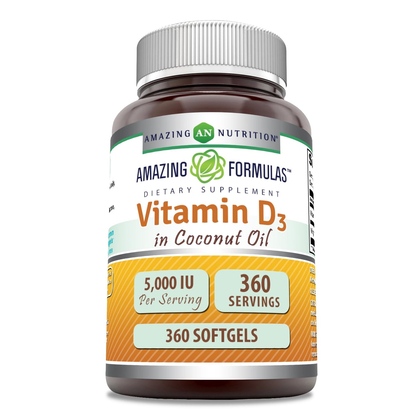 Amazing Formulas Vitamin D3 5000 IU in Coconut Oil – 360 Softgels – Non-GMO, Gluten-Free, Made in USA