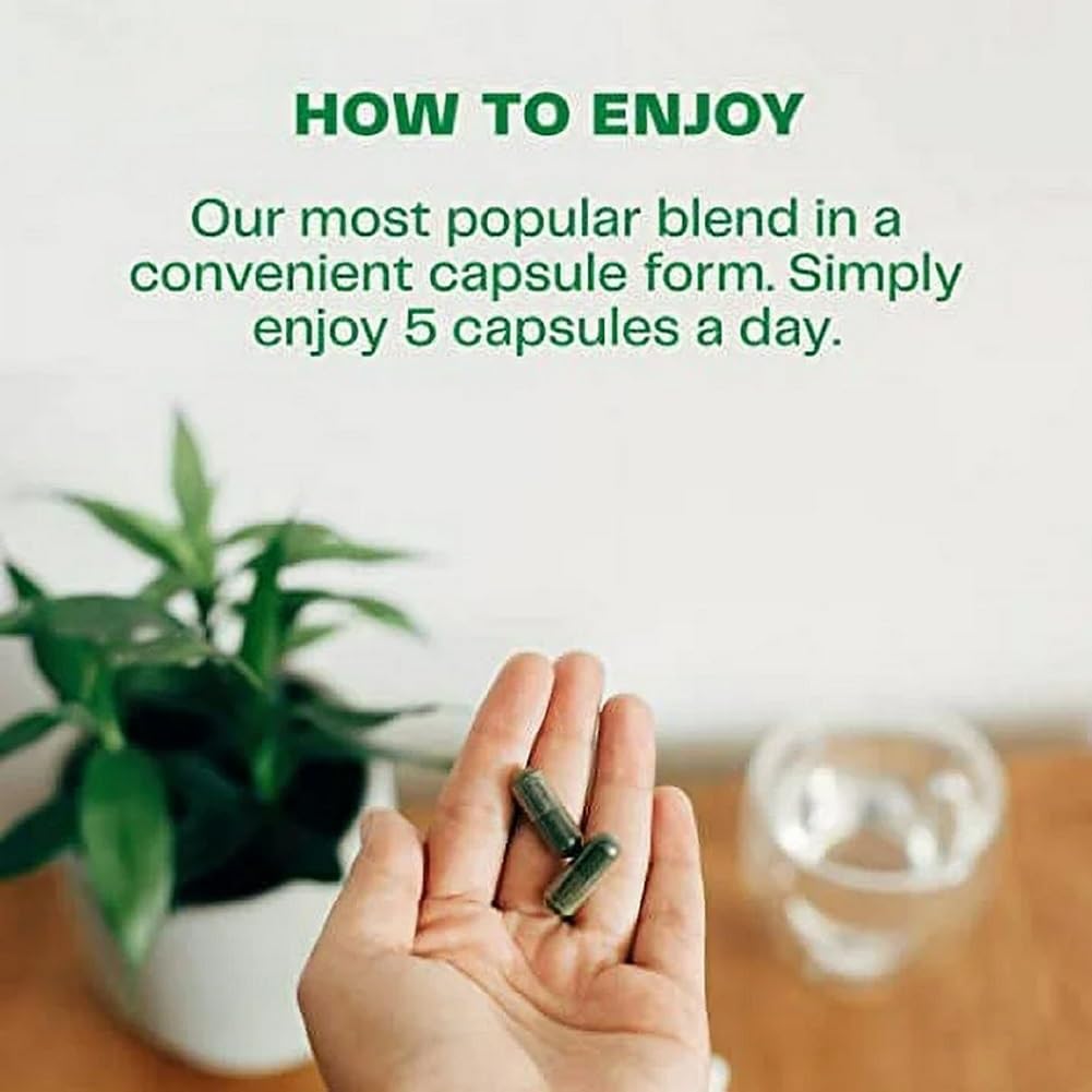 Amazing Grass Greens Blend Superfood Capsules – 150 Count, Organic Spirulina & Probiotics
