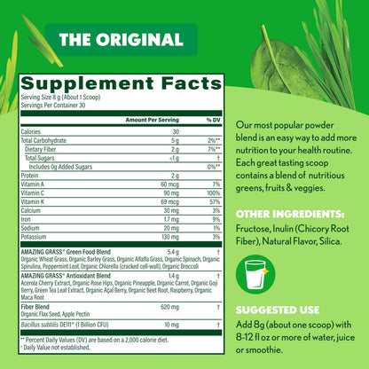 Amazing Grass Greens Blend Superfood – Organic Greens Powder with Spirulina & Probiotics