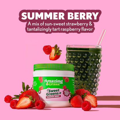 Amazing Grass Sweet Greens & Superfoods Powder – Summer Berry (30 Servings) with Probiotics