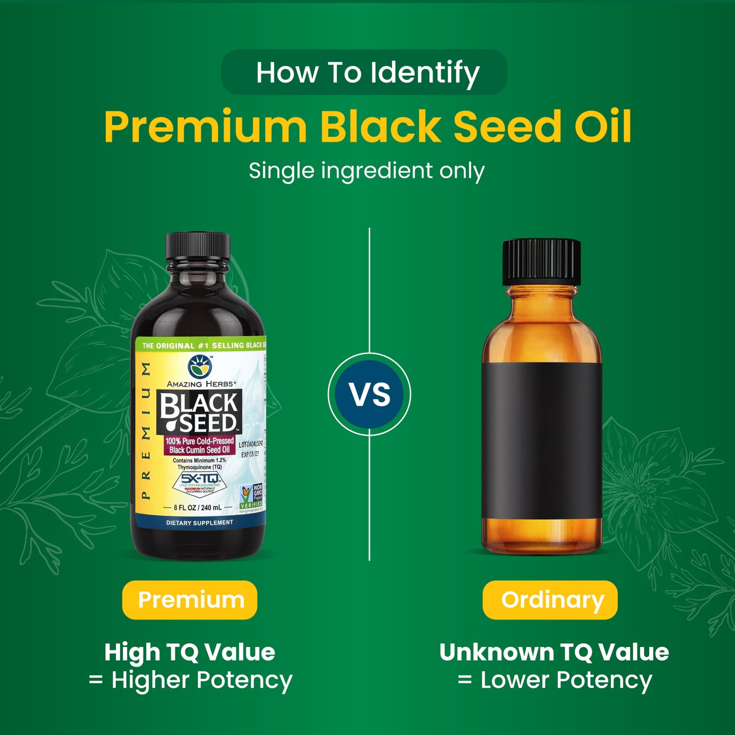 Amazing Herbs Black Seed Oil - Cold Pressed Nigella Sativa 8 oz