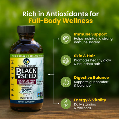 Amazing Herbs Black Seed Oil - Cold Pressed Nigella Sativa 8 oz