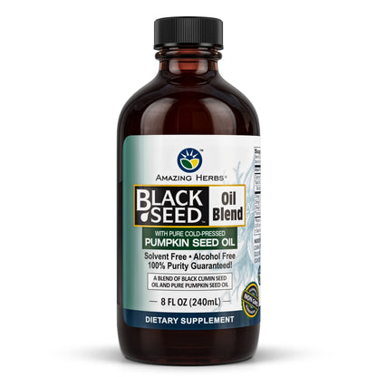 Amazing Herbs Black Seed & Pumpkin Seed Oil Blend – Cold-Pressed, Gluten-Free & No Preservatives | Omega 3-6-9 (8 fl oz)