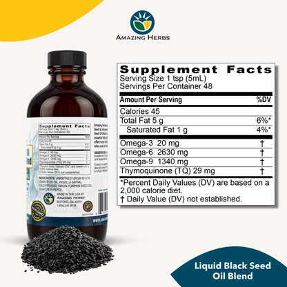 Amazing Herbs Black Seed & Pumpkin Seed Oil Blend – Cold-Pressed, Gluten-Free & No Preservatives | Omega 3-6-9 (8 fl oz)
