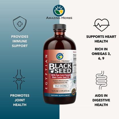 Amazing Herbs Egyptian Black Seed Oil - Gluten Free, Non-GMO, Cold-Pressed Nigella Sativa 16 oz