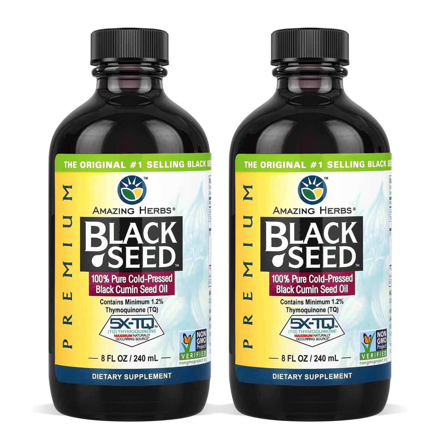 Amazing Herbs Premium Black Seed Oil - Gluten Free, Non-GMO, Cold Pressed Nigella Sativa - Digestive Health, Immune Support, Brain Function - Pack of 2 (4 Fl Oz Each)