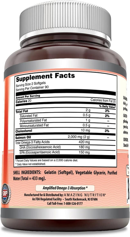 Amazing Omega Wild Alaskan Salmon Oil 2000 mg | Softgels | Non-GMO & Gluten-Free | Made in USA