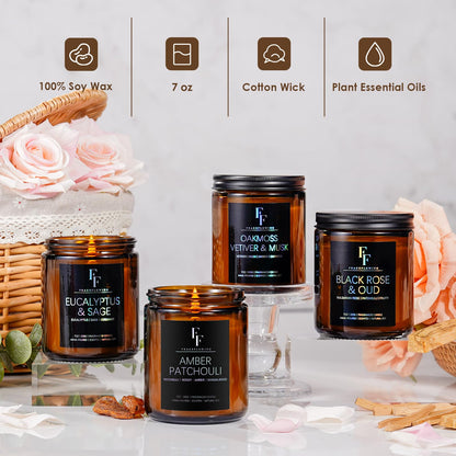 Amber Patchouli Scented Candles | Soy Wax Jar 7oz – Aromatherapy Gift