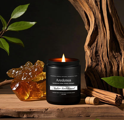 Amber Sandalwood Candle – Masculine 7oz Soy Candle for Relaxation & Aromatherapy Gift