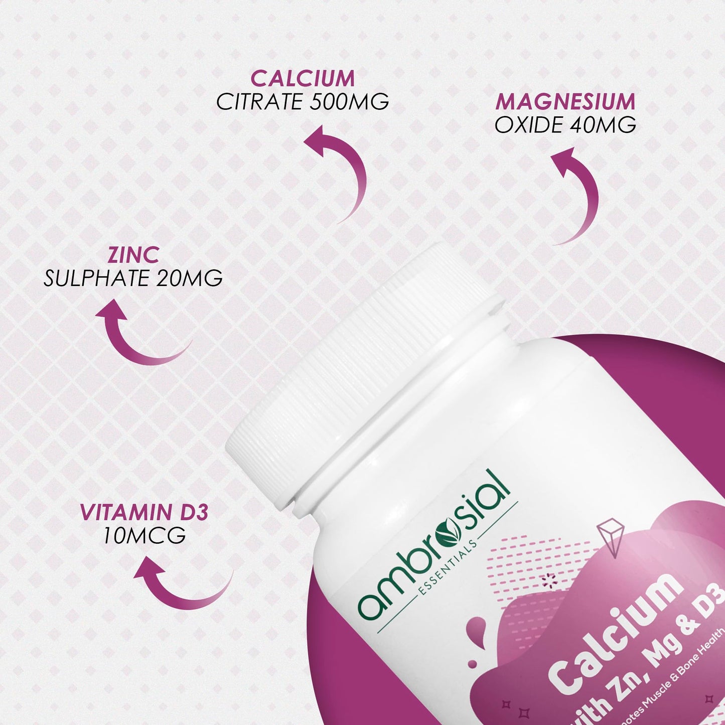 AMBROSIAL Calcium Magnesium Zinc with Vitamin D3 - Pack of 1 (60 Capsules)