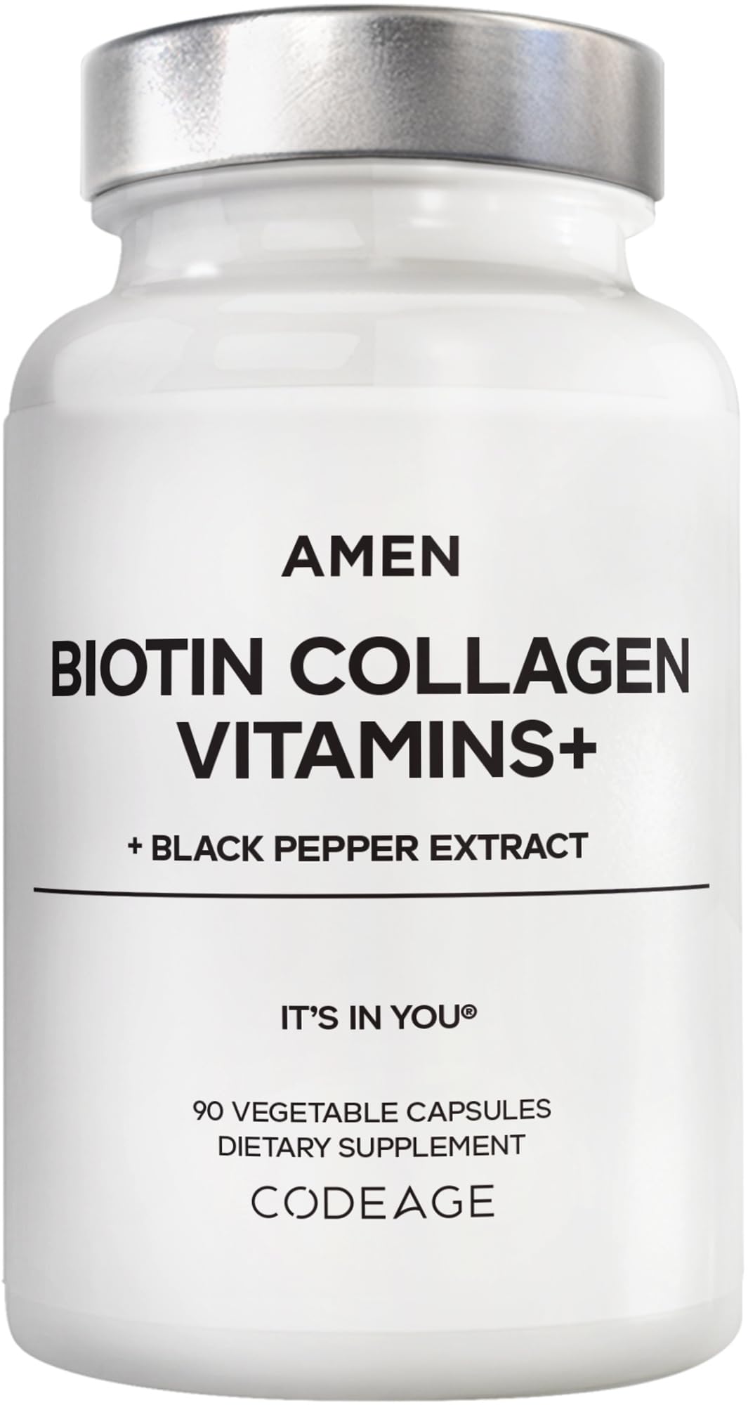 Amen Biotin Collagen Vitamins+ 10,000 mcg Biotin Supplement – 3-Month Supply | Hydrolyzed Collagen, Vitamins C & E