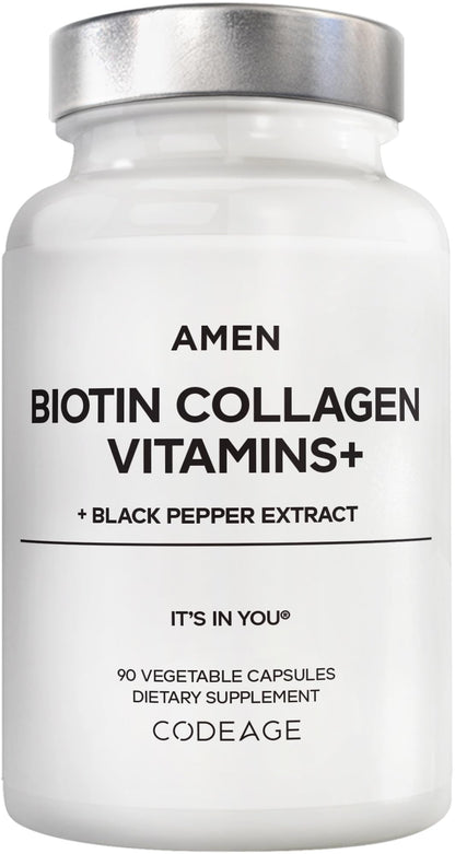 Amen Biotin Collagen Vitamins+ 10,000 mcg Biotin Supplement – 3-Month Supply | Hydrolyzed Collagen, Vitamins C & E
