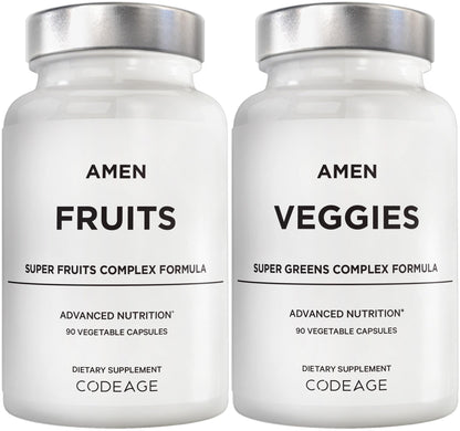 Amen Fruits + Veggies Vitamins Bundle | Raw Whole Food Multivitamin Capsules – Greens, Reds & Berries, Vegan, Non-GMO, 180 ct