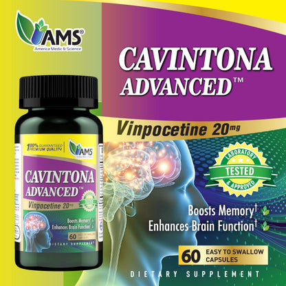 America Medic & Science Cavintona Vinpocetine 20mg – 60 Capsules | Memory, Focus & Brain Health