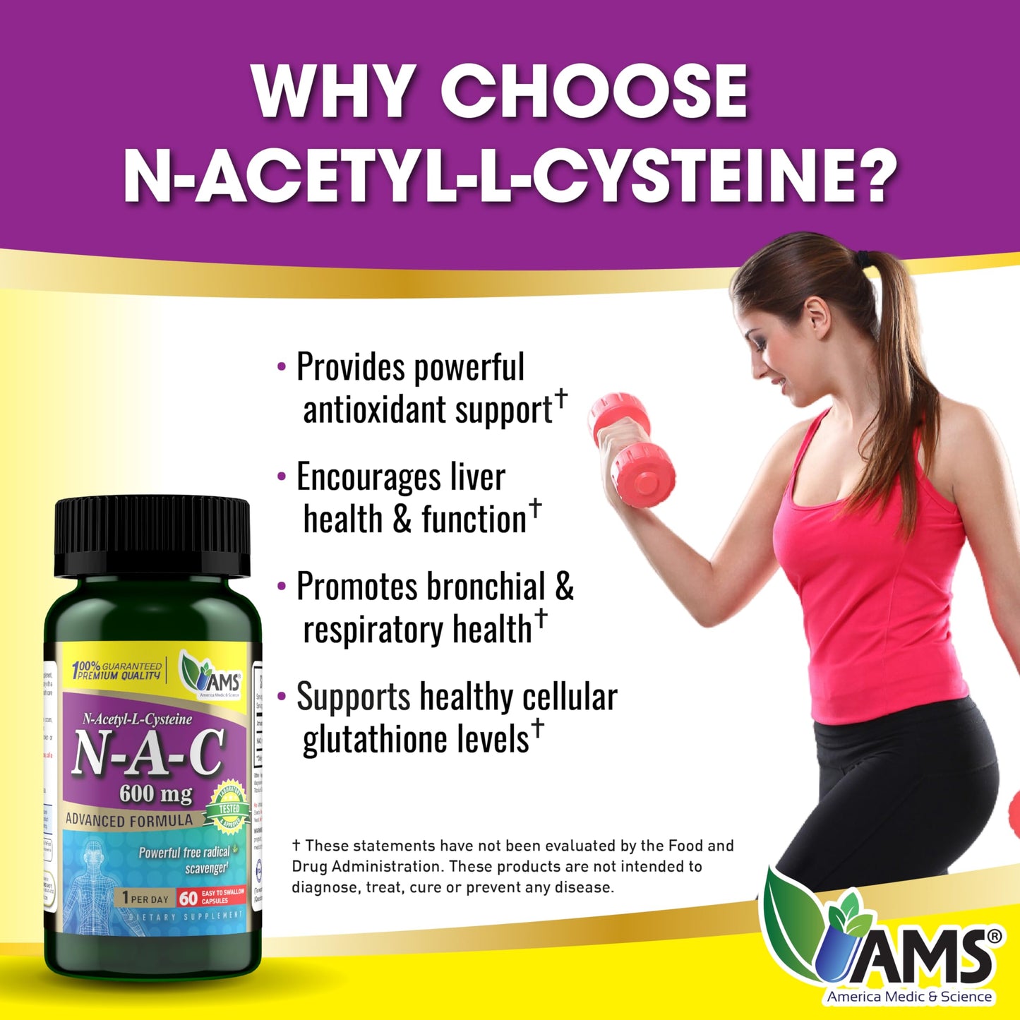 America Medic & Science NAC 600mg – NAC Supplement for Lung Health & Immune Support, Liver Support | 60 Capsules (Pack of 2)