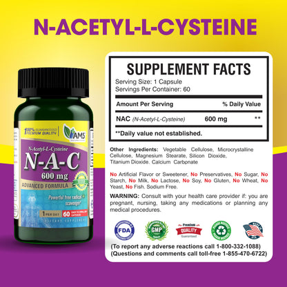 America Medic & Science NAC 600mg – NAC Supplement for Lung Health & Immune Support | 60 Capsules