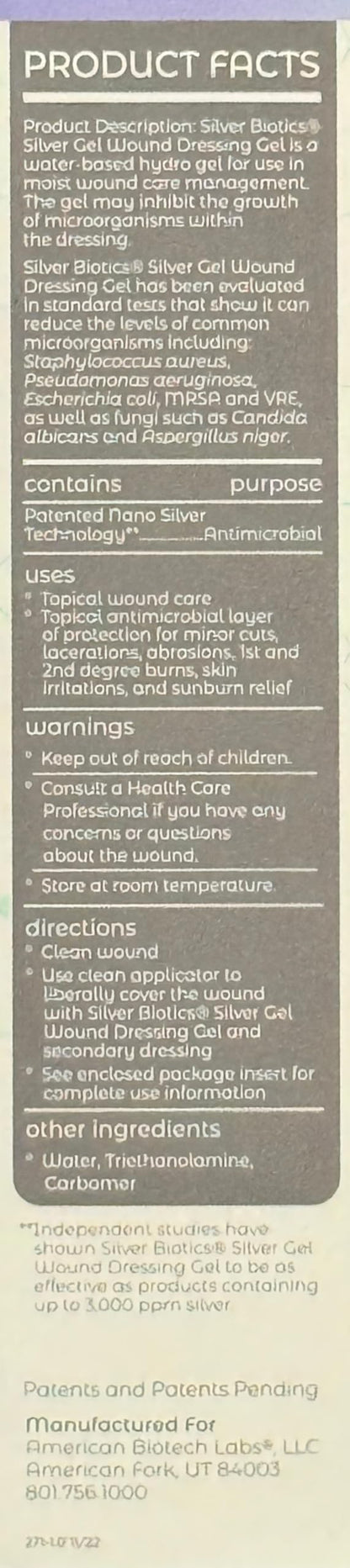 Silver Biotics 24 PPM Silver Wound Healing Gel – 1.5 oz | American Biotech Labs