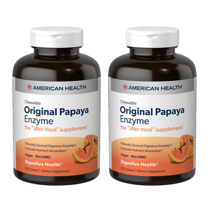 American Health Papaya Enzyme - 600 Chewables, 2-Pack | After-Meal Digestive Enzymes, Non-GMO & Vegan