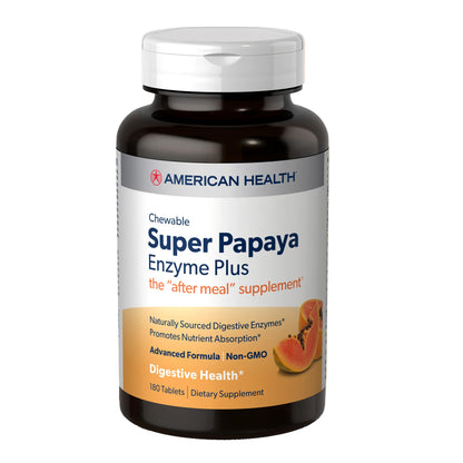 American Health Super Papaya Enzyme Plus – After-Meal Digestive Enzyme, 180 Chewables, Non-GMO, 60 Servings
