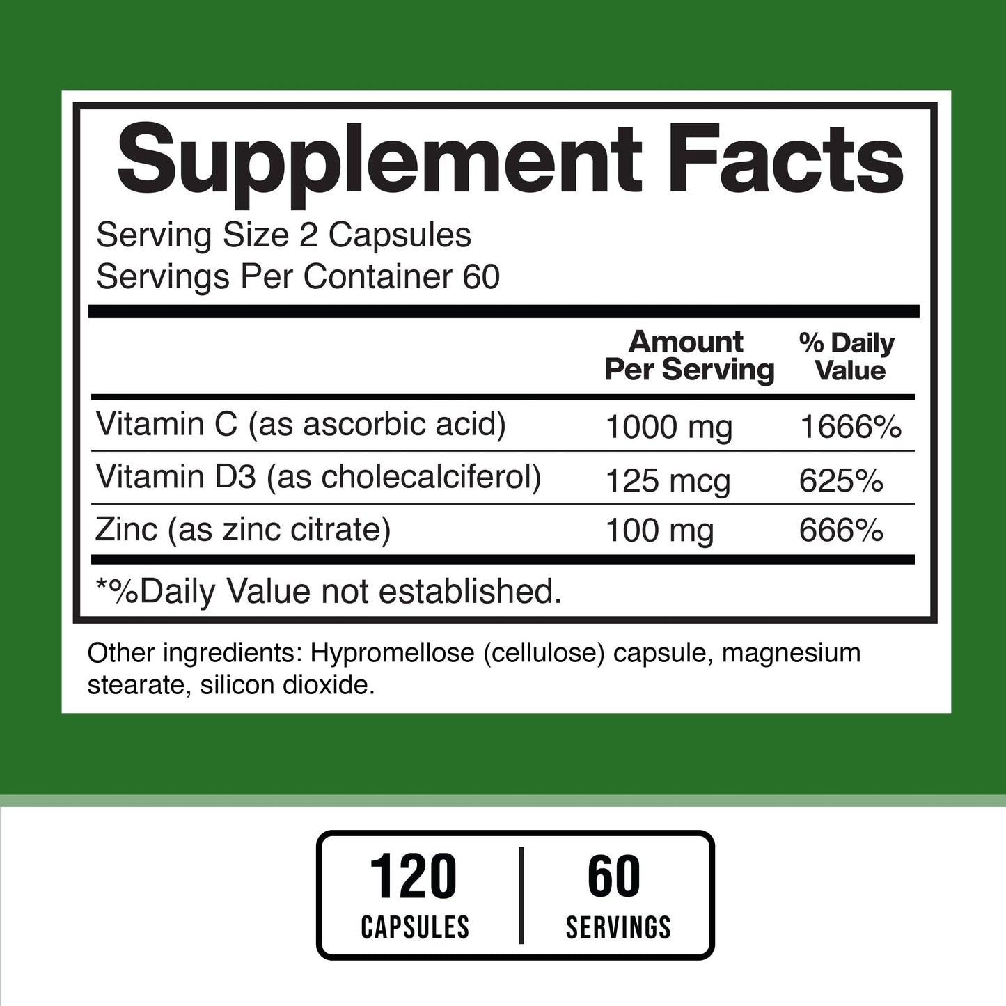 American Standard Zinc 100mg, Vitamin C 1000mg & Vitamin D3 5000 IU – 120 Capsules (Pack of 2)
