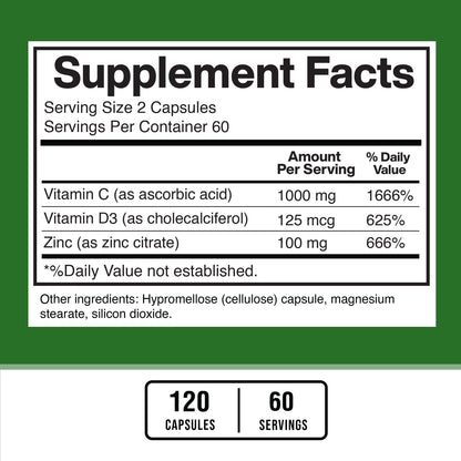 American Standard Zinc 100mg, Vitamin C 1000mg & Vitamin D3 5000 IU – 120 Capsules (Pack of 2)