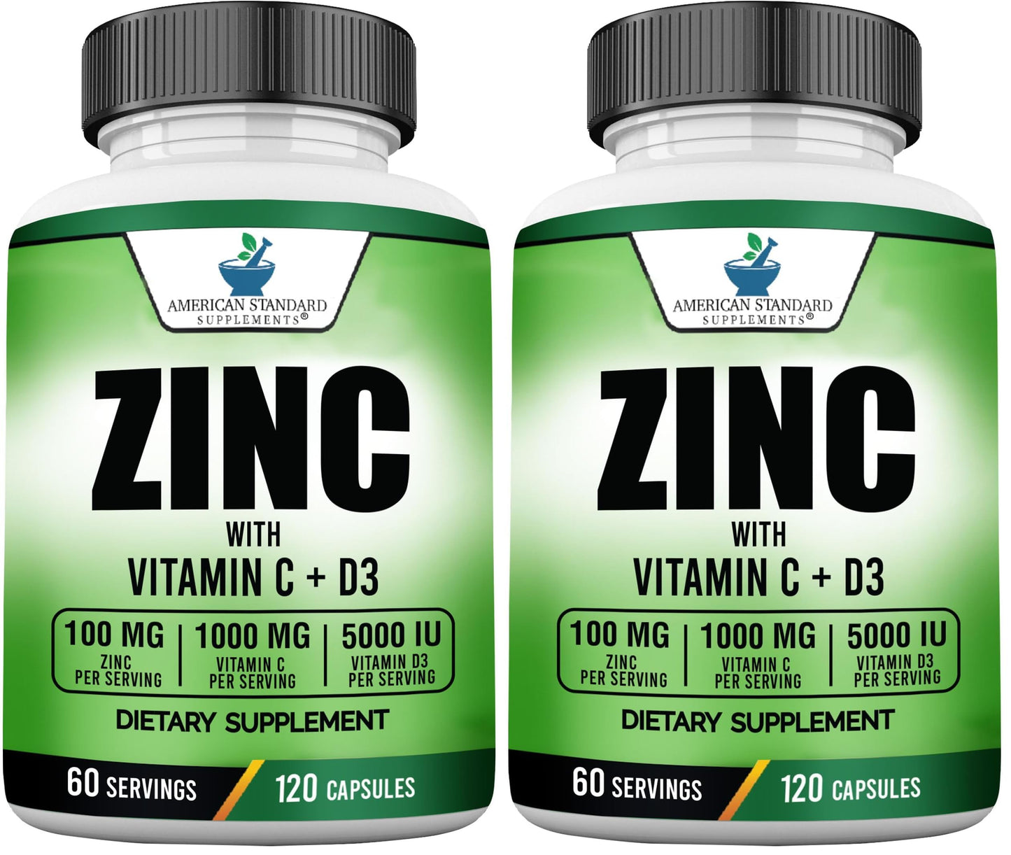 American Standard Zinc 100mg, Vitamin C 1000mg & Vitamin D3 5000 IU – 120 Capsules (Pack of 2)