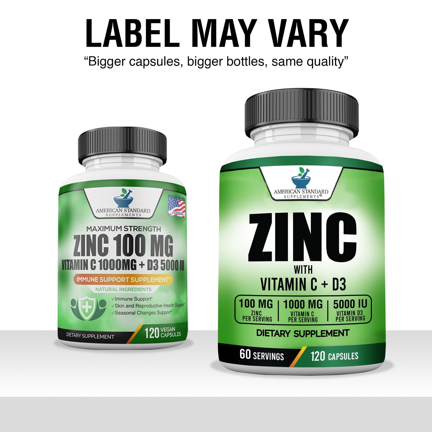 American Standard Zinc 100mg, Vitamin C 1000mg & Vitamin D3 5000 IU – 120 Capsules (Pack of 2)
