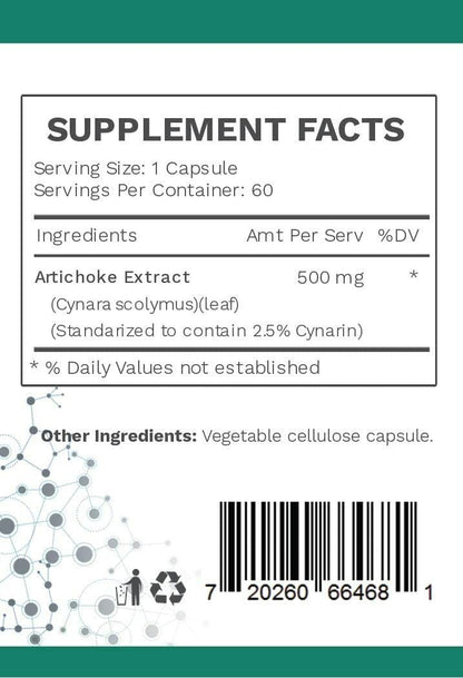 AMG Naturals Artichoke Extract Capsules – 7 mg Cynarin | Liver Support, Digestion & Estrogen Metabolism | Vegan & Gluten Free | 60 Capsules
