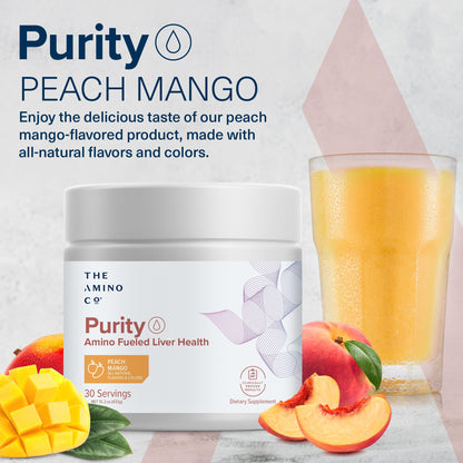 The Amino CO. Purity – Liver Support Supplement with Essential Amino Acids for Liver Detox Cleanse – Boost Liver Health for Optimal Liver Support – Peach Mango, 30 Servings