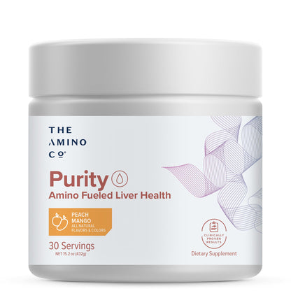 The Amino CO. Purity – Liver Support Supplement with Essential Amino Acids for Liver Detox Cleanse – Boost Liver Health for Optimal Liver Support – Peach Mango, 30 Servings