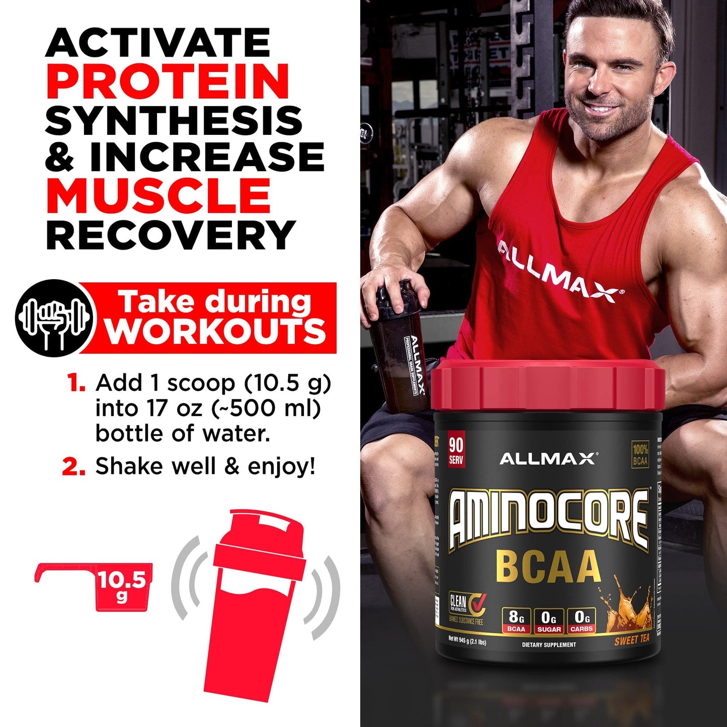 ALLMAX AMINOCORE BCAA – Fruit Punch, 945 g | 90 Servings, 8.18 g BCAA per Serving