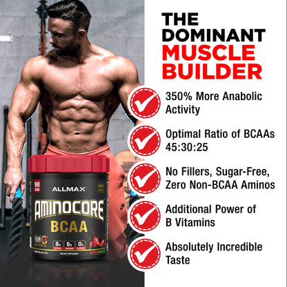 ALLMAX AMINOCORE BCAA – Fruit Punch, 945 g | 90 Servings, 8.18 g BCAA per Serving
