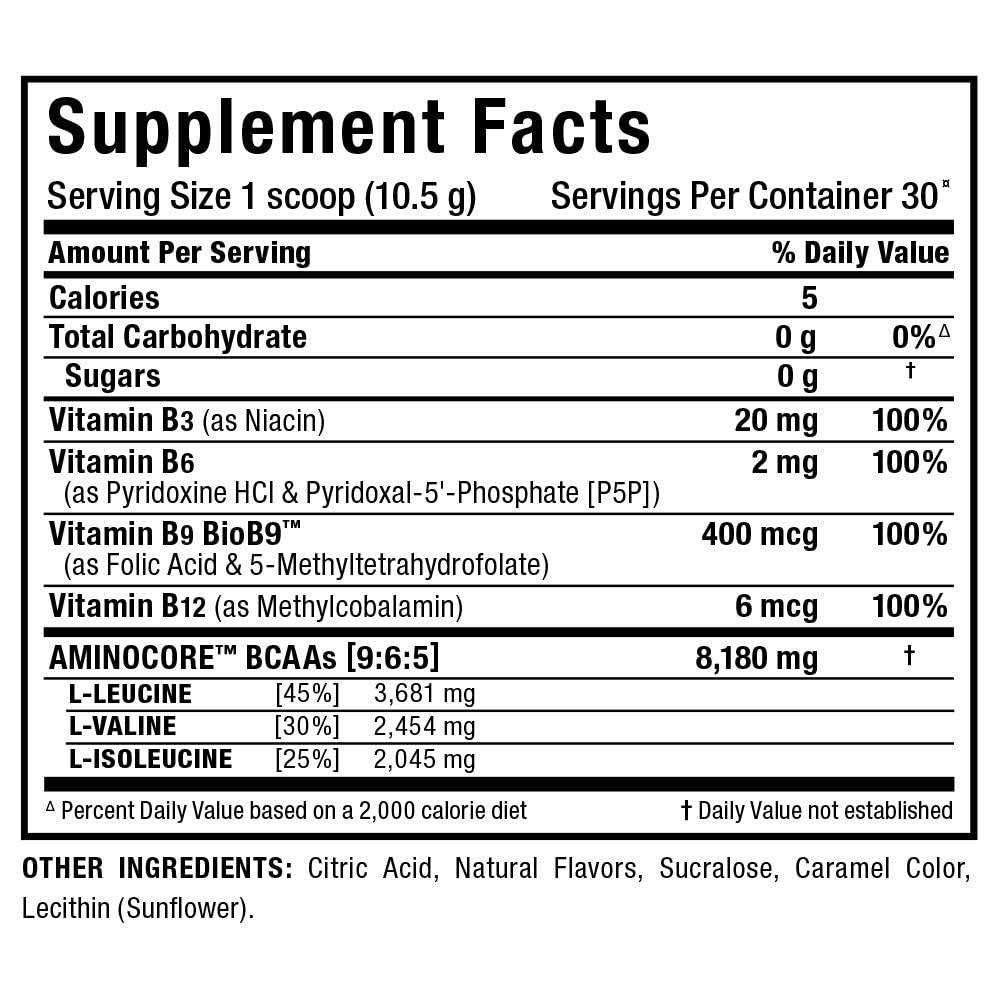 ALLMAX AMINOCORE BCAA Powder – Intra & Post-Workout Recovery, Gluten Free, Sweet Tea 315 g
