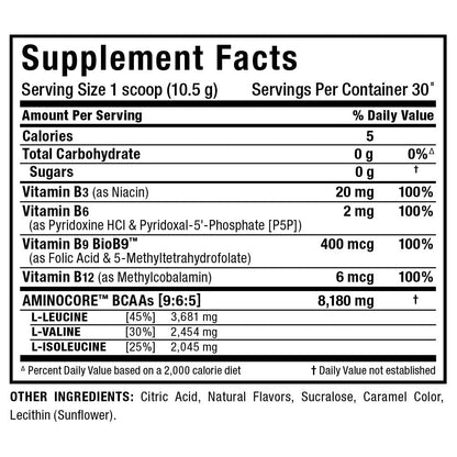 ALLMAX AMINOCORE BCAA Powder – Intra & Post-Workout Recovery, Gluten Free, Sweet Tea 315 g