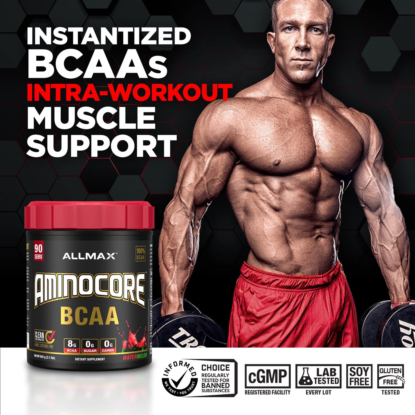 ALLMAX AMINOCORE BCAA Powder – 8,180 mg BCAAs, White Grape, 945 g