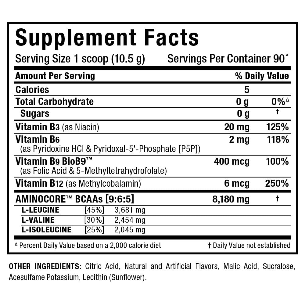 ALLMAX AMINOCORE BCAA Powder – 8,180 mg BCAAs, White Grape, 945 g