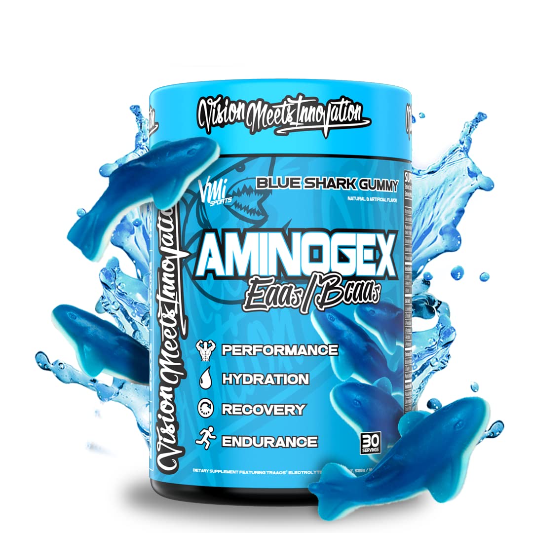 Aminogex Ultra by VMI Sports | EAA + BCAA Powder | Hydration & Recovery with Electrolytes, Betaine & Glutamine | 30 Servings | Blue Shark Gummy
