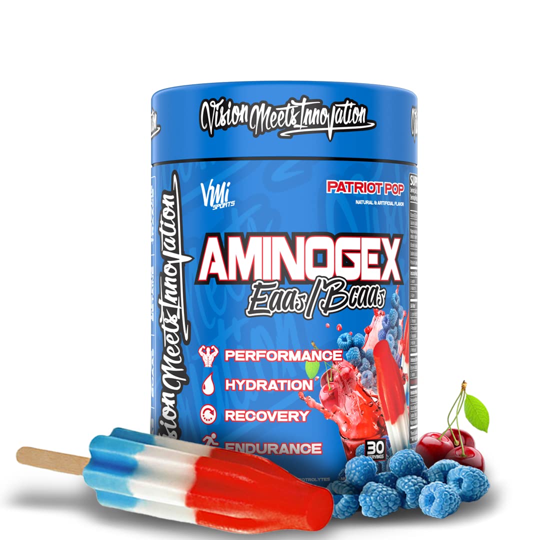 VMI Sports Aminogex Ultra BCAA Powder with Betaine & Glutamine – Patriot Pop (30 Servings)