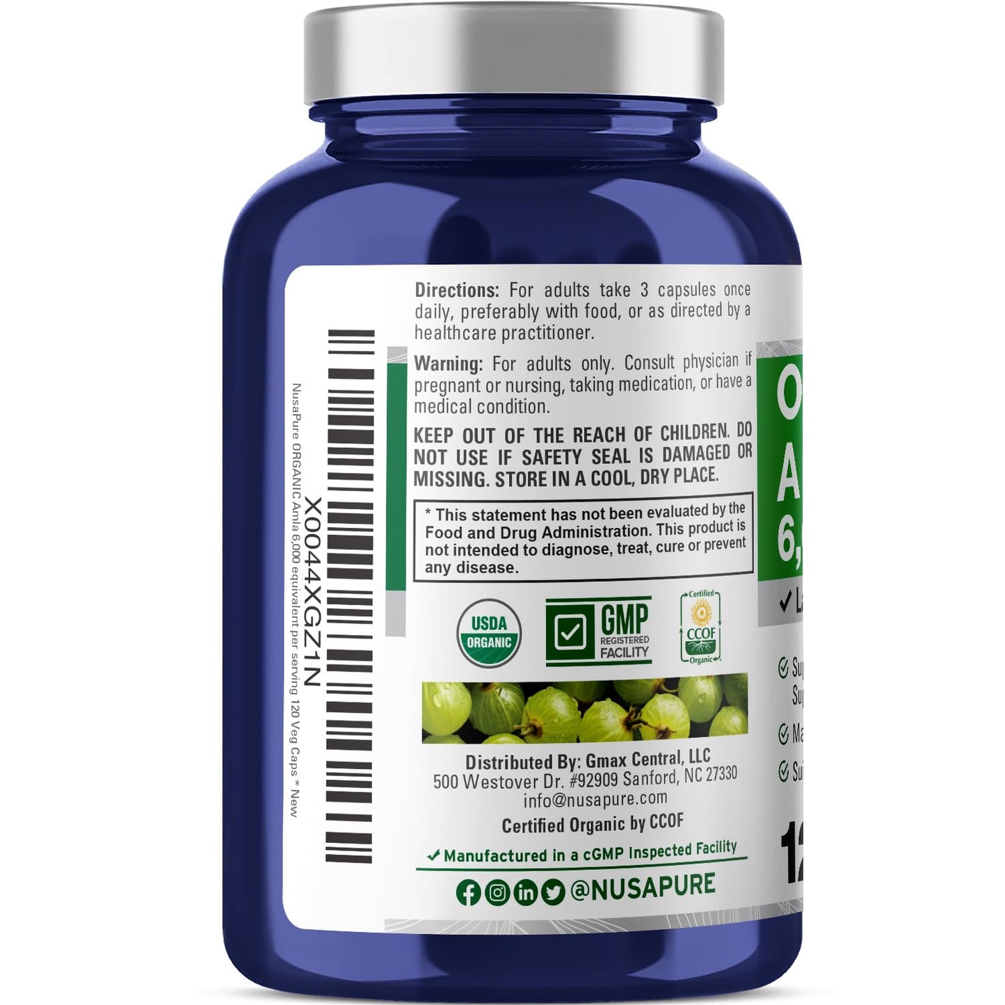 NusaPure Organic Amla Capsules 10:1 Extract – 6000mg Amla per Serving | 120 Veggie Capsules | Pack of 2 | USDA, Vegan, Non-GMO