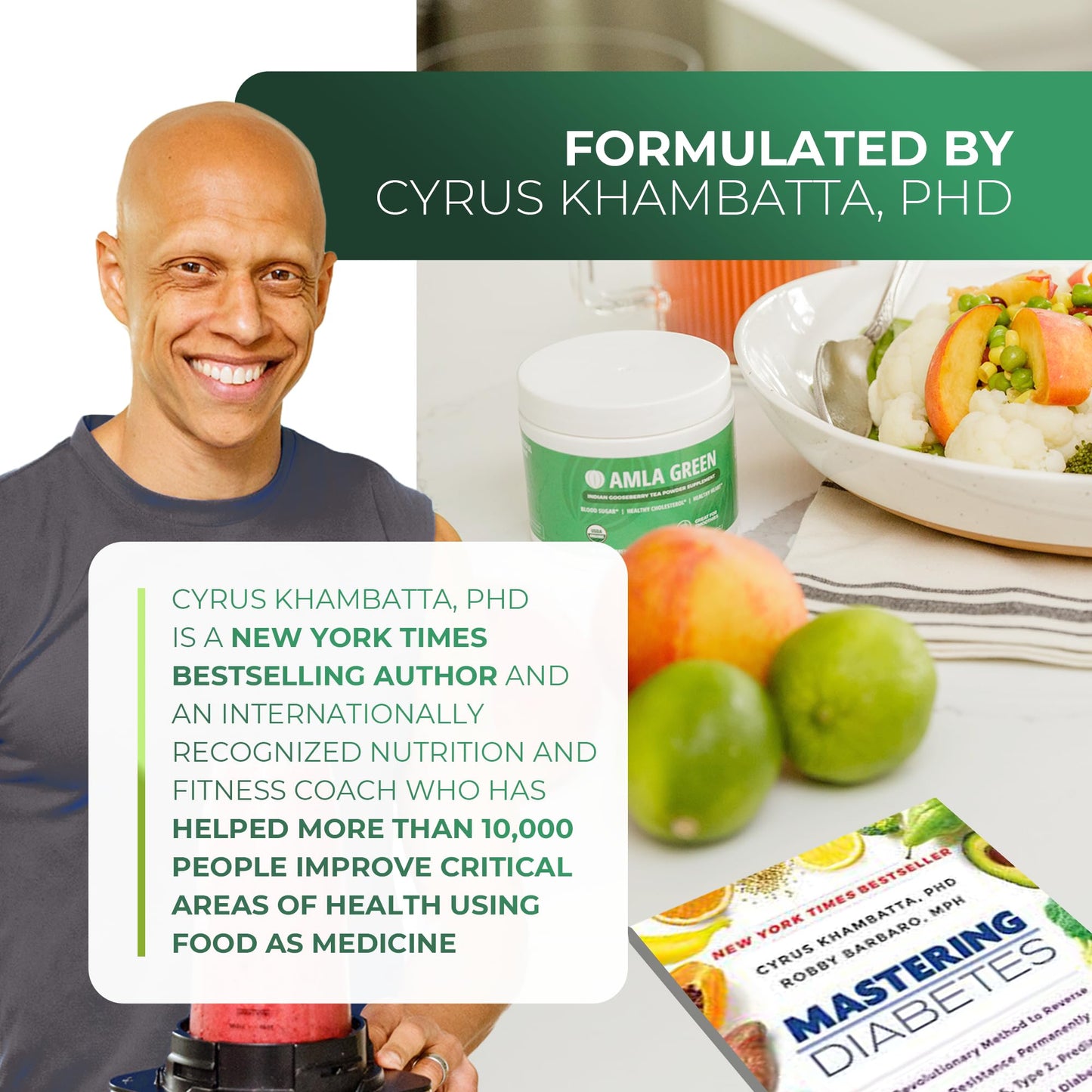 Amla Green: 20x Concentrated Amla Powder + Decaf Green Tea | Organic, Vegan, 90 Servings