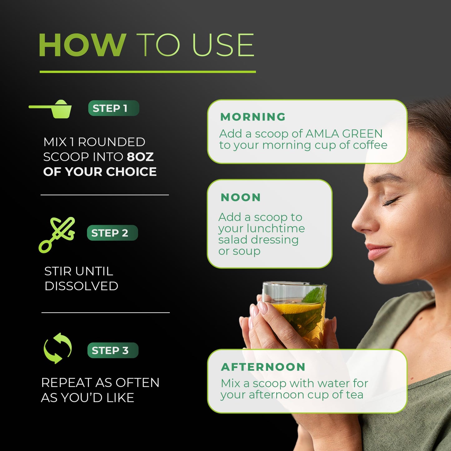 Amla Green: 20x Concentrated Amla Powder + Decaf Green Tea | Organic, Vegan, 90 Servings