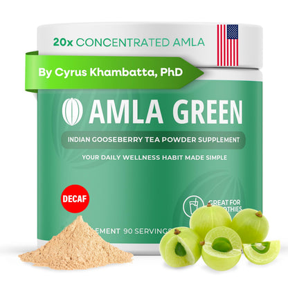 Amla Green: 20x Concentrated Amla Powder + Decaf Green Tea | Organic, Vegan, 90 Servings