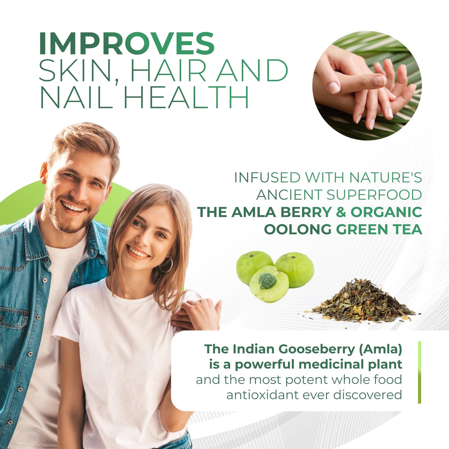 Amla Green: 20x Concentrated Amla Powder + Decaf Green Tea | Organic, Vegan, 90 Servings